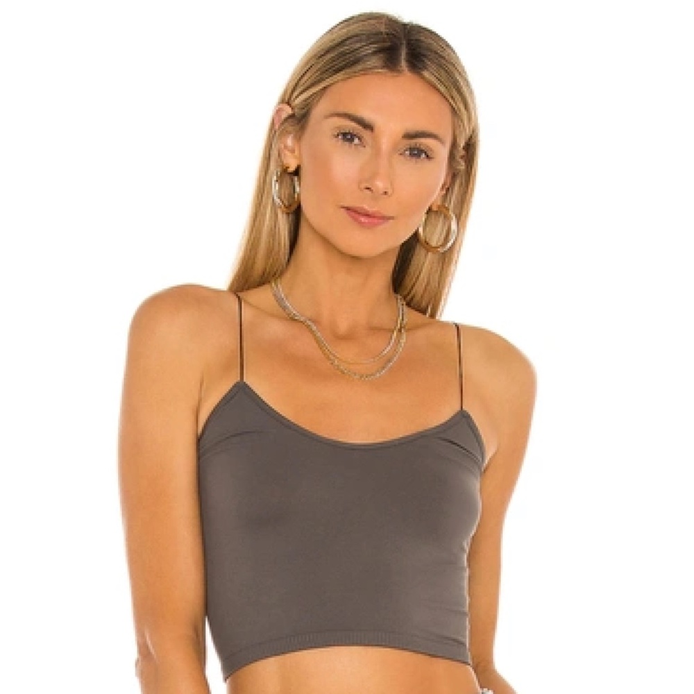 FREE PEOPLE Skinny Strap Cropped Camisole In Charcoal MEDIUM/LARGE PRICE FIRM